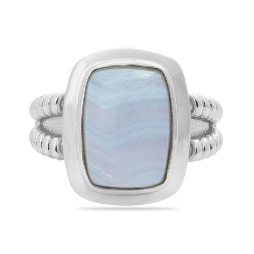 NATURAL BLUE LACE AGATE GEMSTONE RING IN STERLING SILVER